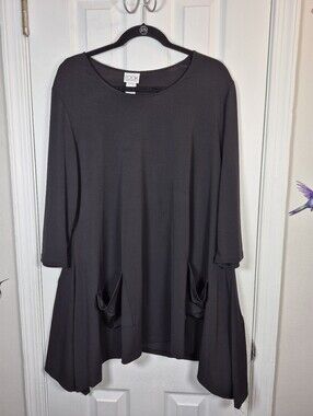 The Look Black Handkerchief Hem Tunic Dress XL Long Sleeve Slouchy Pockets